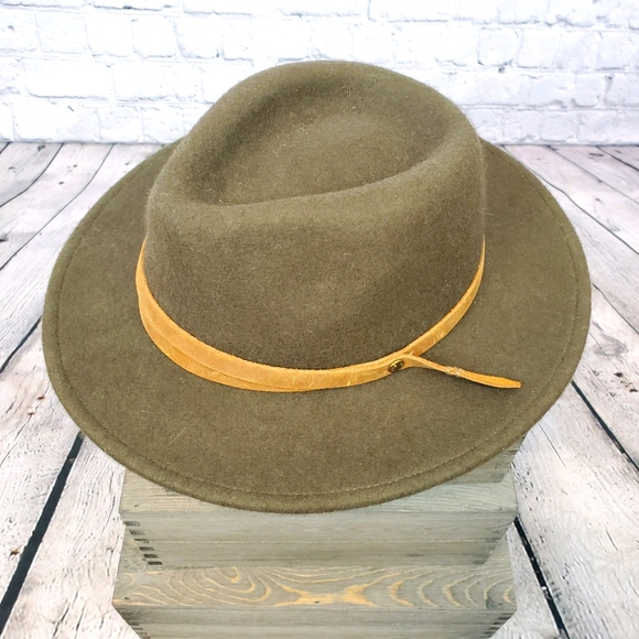 Frye olive green wool wide brim Fedor Hat sz. Med - Picture 2 of 14